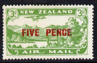 New Zealand 1931 Surcharged 5d on Air 3d green unmounted mint SG 55134, stamps on , stamps on  kg5 , stamps on aviation