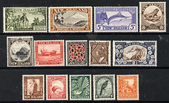 New Zealand 1935-36 Pictorial definitive set complete, 14 values with single watermark mounted mint SG 556-69, stamps on , stamps on  stamps on , stamps on  stamps on  kg5 , stamps on  stamps on 