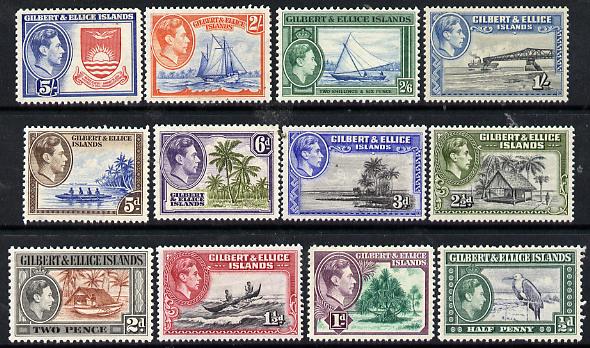 Gilbert & Ellice Islands 1939 KG6 definitive set complete 1/2d to 5s (12 values) mountedd mint, SG 43-54, stamps on , stamps on  stamps on , stamps on  stamps on  kg6 , stamps on  stamps on 