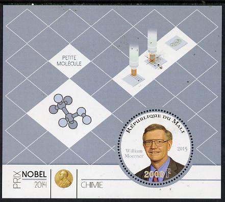 Mali 2015 Nobel prize for Chemistry - William Moerner perf sheet containing one circular shaped value unmounted mint , stamps on , stamps on  stamps on shaped, stamps on  stamps on circular, stamps on  stamps on nobel, stamps on  stamps on personalities, stamps on  stamps on chemistry