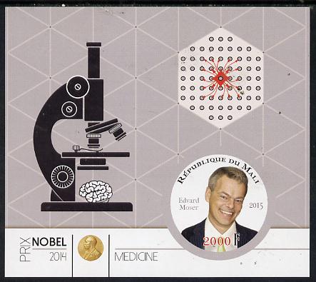 Mali 2015 Nobel prize for Medicine - Edvard Moser imperf sheet containing one circular shaped value unmounted mint , stamps on , stamps on  stamps on shaped, stamps on  stamps on circular, stamps on  stamps on nobel, stamps on  stamps on personalities, stamps on  stamps on medical