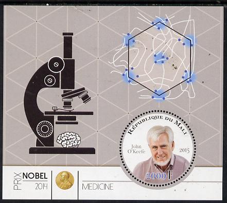 Mali 2015 Nobel prize for Medicine - John OKeefe perf sheet containing one circular shaped value unmounted mint , stamps on shaped, stamps on circular, stamps on nobel, stamps on personalities, stamps on medical