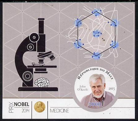 Mali 2015 Nobel prize for Medicine - John OKeefe imperf sheet containing one circular shaped value unmounted mint , stamps on shaped, stamps on circular, stamps on nobel, stamps on personalities, stamps on medical