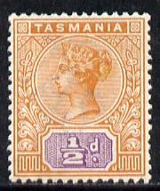 Tasmania 1892-99 QV Key Plate 1/2d orange & mauve mounted mint SG 216, stamps on , stamps on  qv , stamps on 
