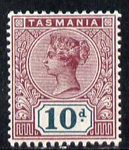Tasmania 1892-99 QV Key Plate 10d purple-lake & deep green mounted mint SG 220, stamps on , stamps on  qv , stamps on 