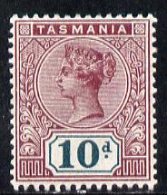 Tasmania 1892-99 QV Key Plate 10d purple-lake & deep green mounted mint SG 220, stamps on , stamps on  stamps on , stamps on  stamps on  qv , stamps on  stamps on 