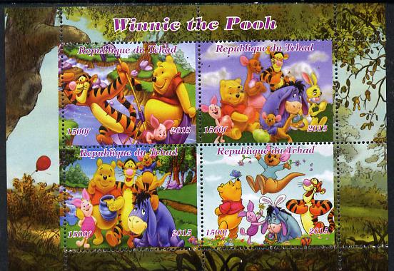 Chad 2015  Winnie The Pooh #1 perf sheetlet containing 4 values unmounted mint. Note this item is privately produced and is offered purely on its thematic appeal. . , stamps on disney, stamps on bears