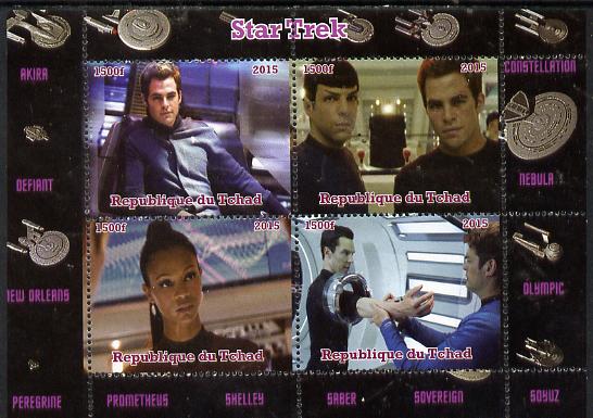 Chad 2015  Star Trek #1 perf sheetlet containing 4 values unmounted mint. Note this item is privately produced and is offered purely on its thematic appeal. . , stamps on , stamps on  stamps on films, stamps on  stamps on  tv , stamps on  stamps on sci-fi, stamps on  stamps on star trek, stamps on  stamps on 