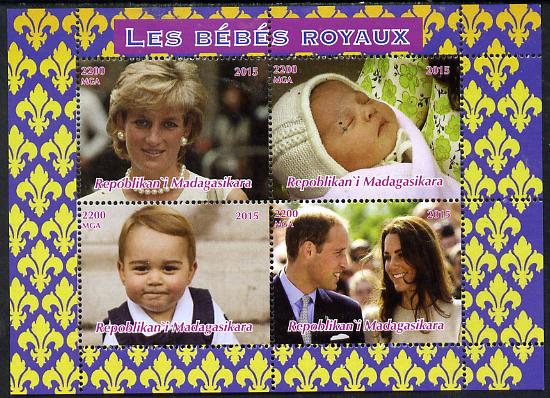 Madagascar 2015 Royal Babies perf sheetlet containing 4 values unmounted mint. Note this item is privately produced and is offered purely on its thematic appeal, stamps on royalty, stamps on diana, stamps on william, stamps on kate