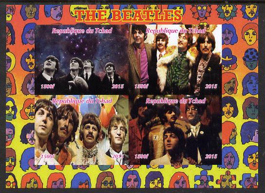 Chad 2015 The Beatles imperf sheetlet containing 4 values unmounted mint. Note this item is privately produced and is offered purely on its thematic appeal. . , stamps on personalities, stamps on beatles, stamps on pops, stamps on music, stamps on rock