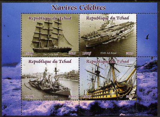 Chad 2015 Famous Ships perf sheetlet containing 4 values unmounted mint. Note this item is privately produced and is offered purely on its thematic appeal. . , stamps on ships, stamps on flat tops, stamps on nelson