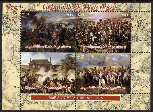 Madagascar 2015 Battle of Waterloo perf sheetlet containing 4 values unmounted mint. Note this item is privately produced and is offered purely on its thematic appeal, stamps on , stamps on  stamps on battles, stamps on  stamps on napoleon, stamps on  stamps on horses