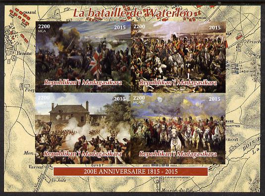 Madagascar 2015 Battle of Waterloo imperf sheetlet containing 4 values unmounted mint. Note this item is privately produced and is offered purely on its thematic appeal, stamps on , stamps on  stamps on battles, stamps on  stamps on napoleon, stamps on  stamps on horses