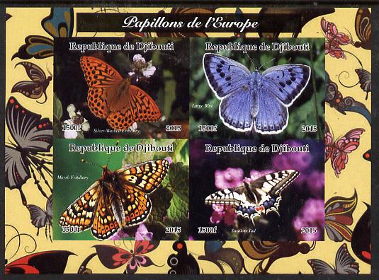 Djibouti 2015 Butterflies of Europe  #1 imperf sheetlet containing 4 values unmounted mint. Note this item is privately produced and is offered purely on its thematic app..., stamps on butterflies