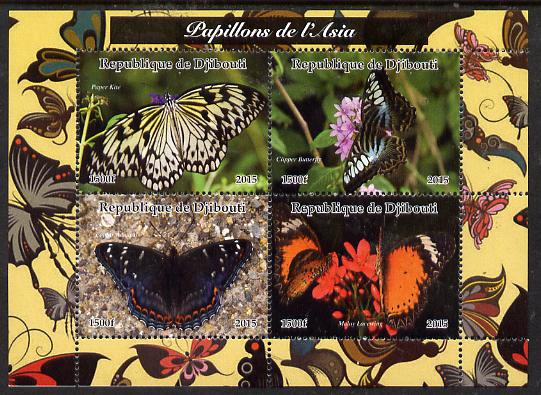 Djibouti 2015 Butterflies of Asia perf sheetlet containing 4 values unmounted mint. Note this item is privately produced and is offered purely on its thematic appeal, stamps on , stamps on  stamps on butterflies