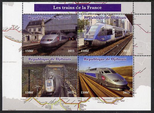 Djibouti 2015 Trains of France perf sheetlet containing 4 values unmounted mint. Note this item is privately produced and is offered purely on its thematic appeal, stamps on , stamps on  stamps on railways