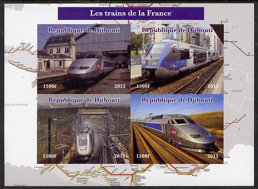 Djibouti 2015 Trains of France imperf sheetlet containing 4 values unmounted mint. Note this item is privately produced and is offered purely on its thematic appeal, stamps on , stamps on  stamps on railways