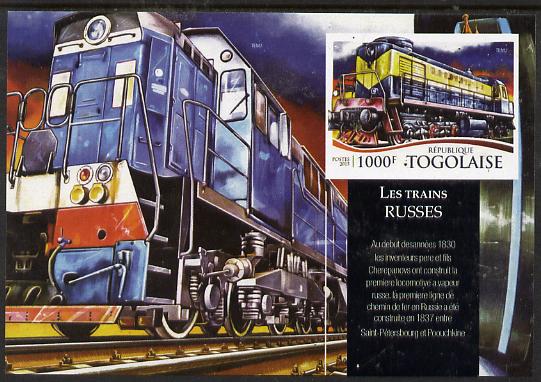 Togo 2015 Trains of Russia #1 imperf m/sheet unmounted mint. Note this item is privately produced and is offered purely on its thematic appeal, stamps on , stamps on  stamps on railways