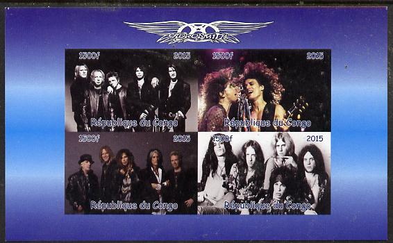 Congo 2015 Aerosmith #1 imperf sheetlet containing 4 values unmounted mint. Note this item is privately produced and is offered purely on its thematic appeal, stamps on pops, stamps on rock, stamps on music