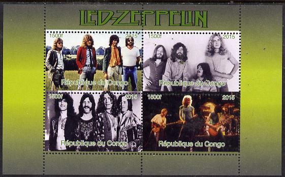 Congo 2015 Led Zeppelin #1 perf sheetlet containing 4 values unmounted mint. Note this item is privately produced and is offered purely on its thematic appeal, stamps on , stamps on  stamps on pops, stamps on  stamps on rock, stamps on  stamps on music