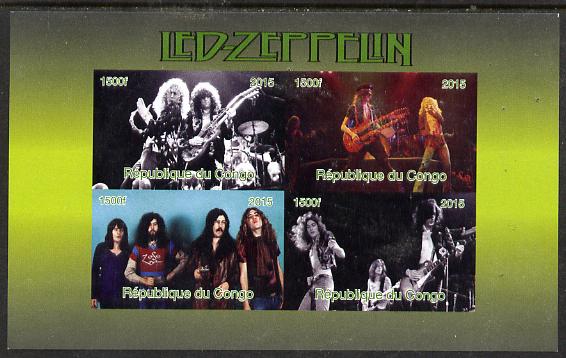 Congo 2015 Led Zeppelin #2 imperf sheetlet containing 4 values unmounted mint. Note this item is privately produced and is offered purely on its thematic appeal, stamps on pops, stamps on rock, stamps on music