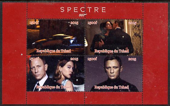 Chad 2015 Spectre (James Bond) #1 perf sheetlet containing 4 values unmounted mint. Note this item is privately produced and is offered purely on its thematic appeal. . , stamps on , stamps on  stamps on movies, stamps on  stamps on films, stamps on  stamps on  spy , stamps on  stamps on cinena