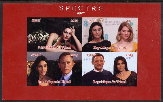 Chad 2015 Spectre (James Bond) #2 imperf sheetlet containing 4 values unmounted mint. Note this item is privately produced and is offered purely on its thematic appeal. . , stamps on , stamps on  stamps on movies, stamps on  stamps on films, stamps on  stamps on  spy , stamps on  stamps on cinena