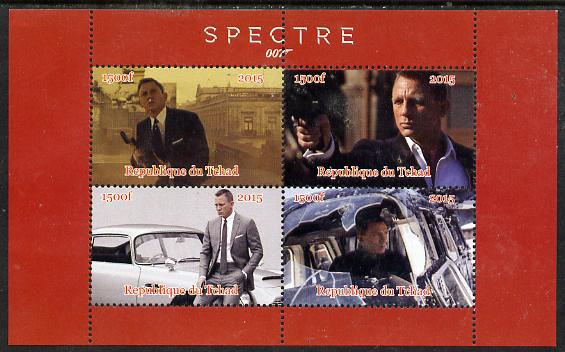 Chad 2015 Spectre (James Bond) #3 perf sheetlet containing 4 values unmounted mint. Note this item is privately produced and is offered purely on its thematic appeal. . , stamps on , stamps on  stamps on movies, stamps on  stamps on films, stamps on  stamps on  spy , stamps on  stamps on cinena