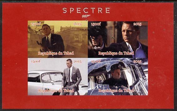 Chad 2015 Spectre (James Bond) #3 imperf sheetlet containing 4 values unmounted mint. Note this item is privately produced and is offered purely on its thematic appeal. . , stamps on movies, stamps on films, stamps on  spy , stamps on cinena
