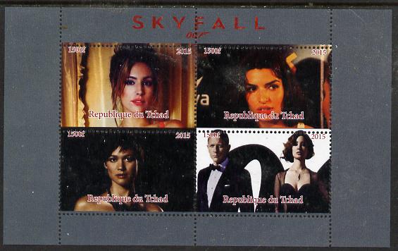 Chad 2015 Skyfall (James Bond) #1 perf sheetlet containing 4 values unmounted mint. Note this item is privately produced and is offered purely on its thematic appeal. . , stamps on movies, stamps on films, stamps on  spy , stamps on cinena