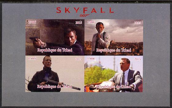 Chad 2015 Skyfall (James Bond) #3 imperf sheetlet containing 4 values unmounted mint. Note this item is privately produced and is offered purely on its thematic appeal. . , stamps on movies, stamps on films, stamps on  spy , stamps on cinena