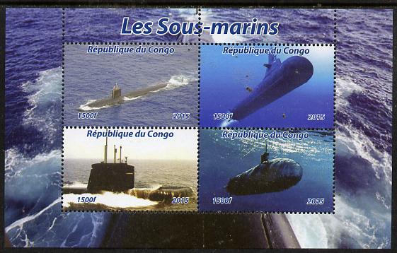 Congo 2015 Submarines perf sheetlet containing 4 values unmounted mint. Note this item is privately produced and is offered purely on its thematic appeal, it has no postal validity, stamps on , stamps on  stamps on ships, stamps on  stamps on submarines