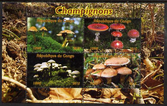 Congo 2015 Fungi perf sheetlet containing 4 values unmounted mint. Note this item is privately produced and is offered purely on its thematic appeal, it has no postal validity, stamps on fungi
