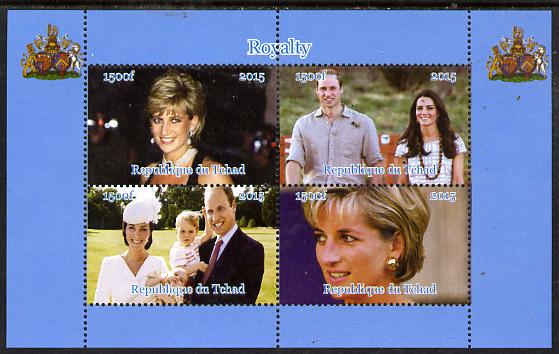 Chad 2015 Royalty #1 perf sheetlet containing 4 values unmounted mint. Note this item is privately produced and is offered purely on its thematic appeal. . , stamps on royalty, stamps on diana, stamps on william, stamps on kate