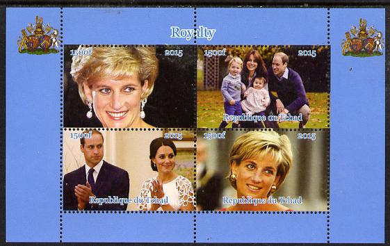 Chad 2015 Royalty #2 perf sheetlet containing 4 values unmounted mint. Note this item is privately produced and is offered purely on its thematic appeal, it has no postal validity, stamps on , stamps on  stamps on royalty, stamps on  stamps on diana, stamps on  stamps on william, stamps on  stamps on kate