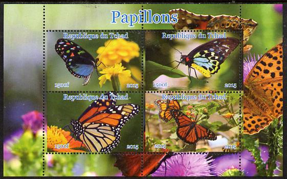 Chad 2015 Butterflies #2 perf sheetlet containing 4 values unmounted mint. Note this item is privately produced and is offered purely on its thematic appeal, it has no postal validity, stamps on , stamps on  stamps on butterflies