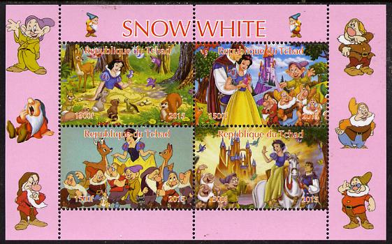 Chad 2015 Snow White #2 perf sheetlet containing 4 values unmounted mint. Note this item is privately produced and is offered purely on its thematic appeal, it has no postal validity, stamps on , stamps on  stamps on movies, stamps on  stamps on films, stamps on  stamps on  disney , stamps on  stamps on cinena