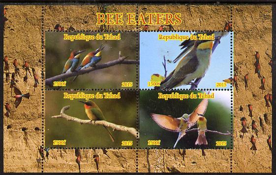 Chad 2015 Bee Eaters #2 perf sheetlet containing 4 values unmounted mint. Note this item is privately produced and is offered purely on its thematic appeal. . , stamps on , stamps on  stamps on birds, stamps on  stamps on bee eaters, stamps on  stamps on 