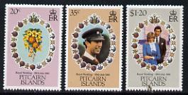 Pitcairn Islands 1981 Royal Wedding set of 3 unmounted mint SG 219-21, stamps on , stamps on  stamps on royalty, stamps on  stamps on diana, stamps on  stamps on charles, stamps on  stamps on 