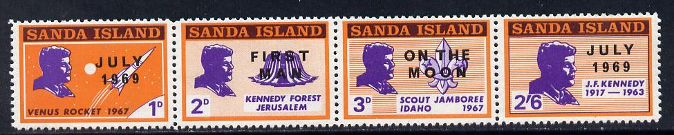 Sanda Island 1969 Kennedy set of 4 opt'd Moon Landing unmounted mint, stamps on kennedy, stamps on personalities, stamps on space
