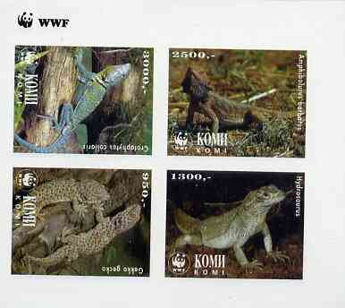 Komi Republic 1997 WWF - Reptiles imperf sheetlet containing complete set of 4 unmounted mint, stamps on , stamps on  stamps on wwf    reptiles     animals, stamps on  stamps on  wwf , stamps on  stamps on 