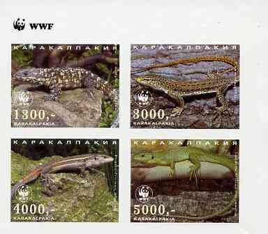 Karakalpakia Republic 1997 WWF - Reptiles imperf sheetlet containing complete set of 4 unmounted mint, stamps on , stamps on  stamps on wwf    reptiles     animals, stamps on  stamps on  wwf , stamps on  stamps on 