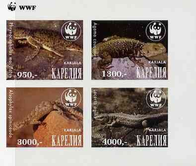 Karjala Republic 1997 WWF - Reptiles imperf sheetlet containing complete set of 4 unmounted mint, stamps on , stamps on  stamps on wwf    reptiles     animals, stamps on  stamps on  wwf , stamps on  stamps on 