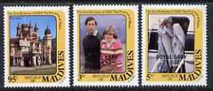 Maldive Islands 1982 Birth of Prince William opt on 21st Birthday set of 3, SG 978-90 (gutter pairs available pro rata), stamps on , stamps on  stamps on royalty, stamps on  stamps on diana, stamps on  stamps on charles, stamps on  stamps on 