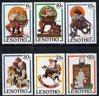 Lesotho 1981 Christmas Paintings by Norman Rockwell set of 6 unmounted mint, SG 455-60, stamps on , stamps on  stamps on arts    christmas     rockwell, stamps on  stamps on santa