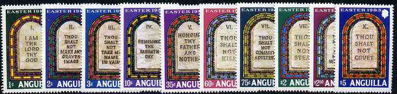 Anguilla 1983 Easter - The Ten Commandments set of 10, SG 549-58 unmounted mint, stamps on , stamps on  stamps on easter, stamps on religion, stamps on judaism, stamps on judaica, stamps on stained glass, stamps on 