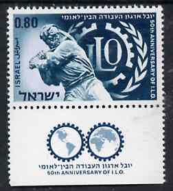 Israel 1969 International Labour Organisation unmounted mint with tab, SG 408, stamps on , stamps on  stamps on , stamps on  stamps on  tuc , stamps on  stamps on 