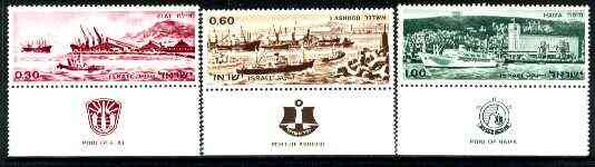 Israel 1969 Israeli Ports set of 3 unmounted mint with tabs, SG 405-07, stamps on , stamps on  stamps on ports    ships