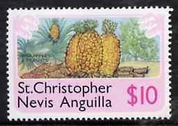 St Kitts-Nevis 1978 Pineapples & Peanuts $10 from Pictorial def set unmounted mint, SG 406, stamps on pineapples       peanuts     fruit    food    nuts