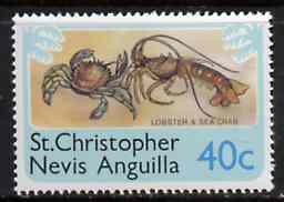 St Kitts-Nevis 1980 Lobster & Sea Crab 40c from Pictorial def set, SG 400 unmounted mint, stamps on crabs    marine-life    lobster